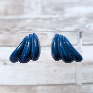 Vintage Clip On Earrings - Blue Swish Earrings 7/8"